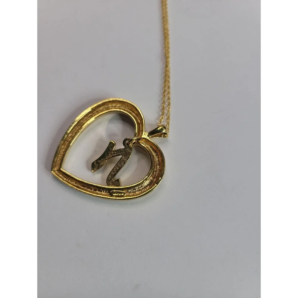 Avon Gold Tone Heart Initial N Pendant Necklace Open Heart Monogram Letter N Cha